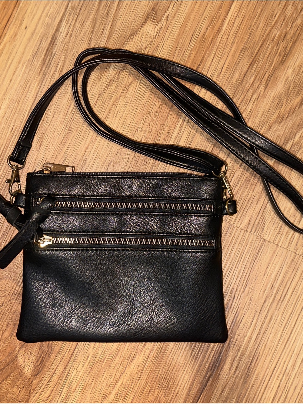 Classic Black Crossbody Bag with Gold Zippers